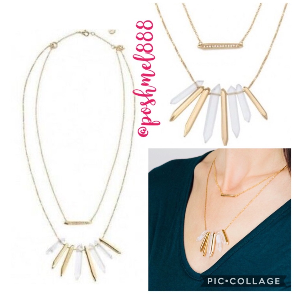Stella & Dot | Gilded Gold + Quartz Crystal Rebel Cluster Necklace Set R…